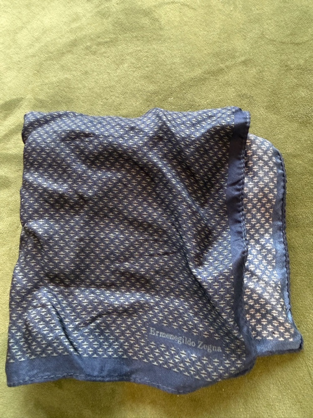 Ermenegildo Zegna Navy and White Geometric Silk Pocket Square